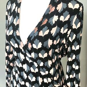 Boden Black and Pink Leaf Pattern Long Sleeve Dress 14R